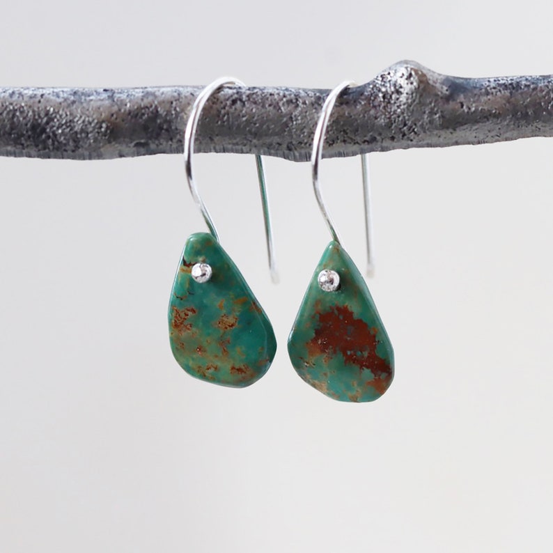Turquoise Drop Earrings, Natural Turquoise Teardrops on Sterling Silver Ear Wires, Southwestern Style, Gemstone Dangles image 1