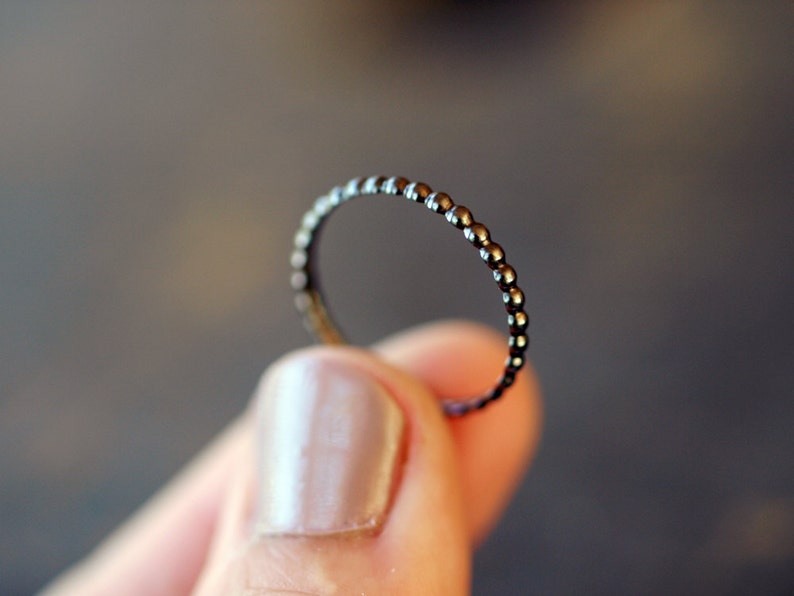 Oxidized Black Dotted Ring Black Dots Stacking Band Sterling Silver Minimalist Stacking Jewelry