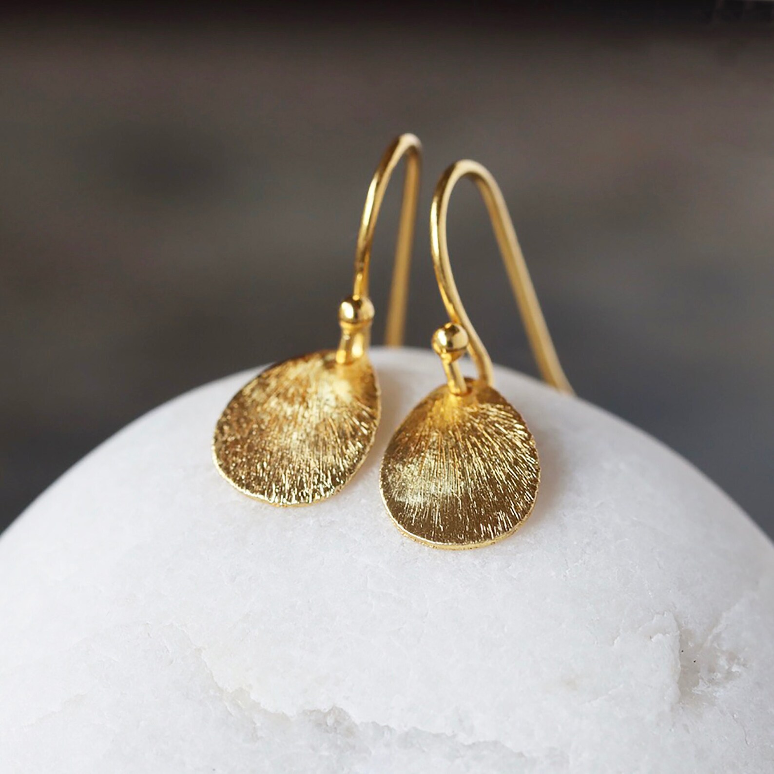 Gold Teardrop Earrings Everyday Sparkle Earrings Gold Curved Etsy