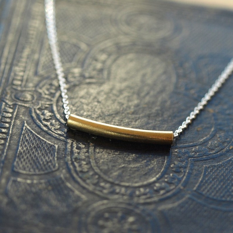 14k Gold Fill Layering Jewelry Delicate Gold Tube Necklace Curved Bar Necklace