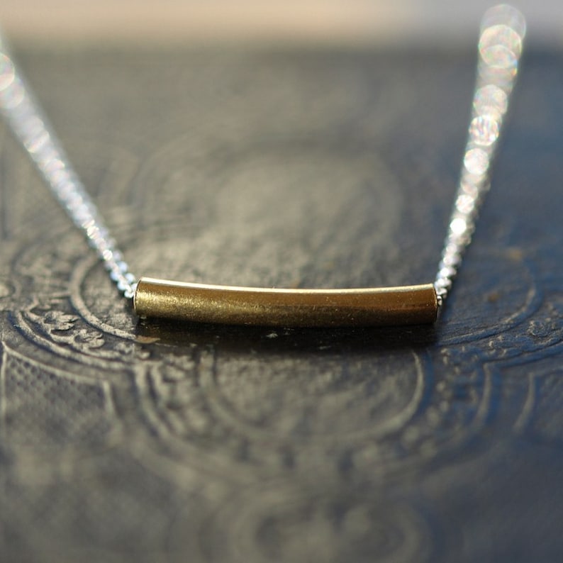 14k Gold Fill Layering Jewelry Delicate Gold Tube Necklace Curved Bar Necklace
