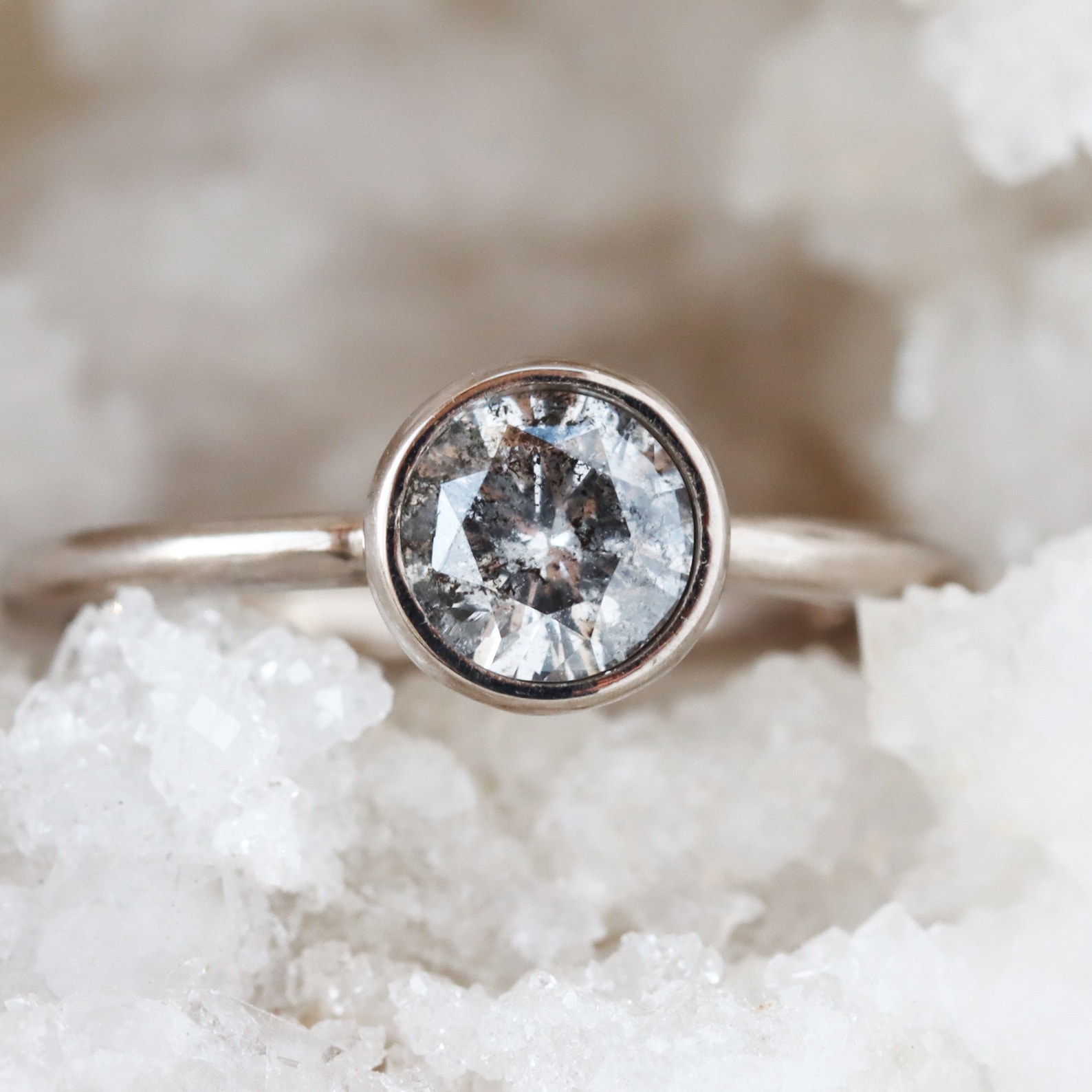 Galaxy Diamond Ring Round Salt and Pepper Diamond 18k Etsy
