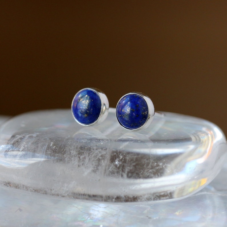 Lapis Lazuli Stud Earrings, Sterling Silver Lapis Studs, 6mm Size Classic Gemstone Earrings, Handmade Jewelry image 2