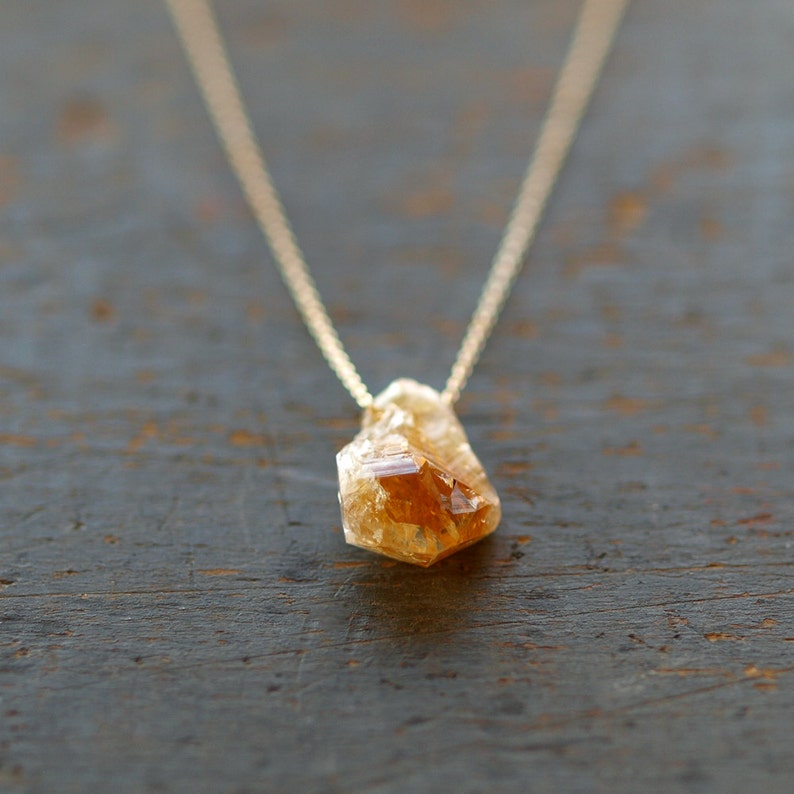 Raw Citrine Necklace, 14k Gold Fill or Sterling Silver, Raw Crystal Pendant Necklace, November Birthstone, Rough Crystal Point image 2