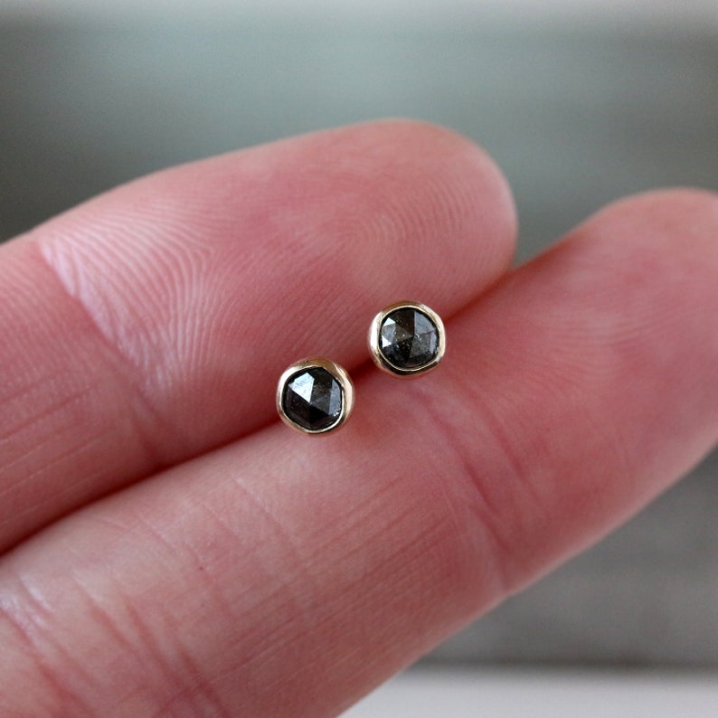 Salt and Pepper Diamond Stud Earrings Rose Cut Black Etsy