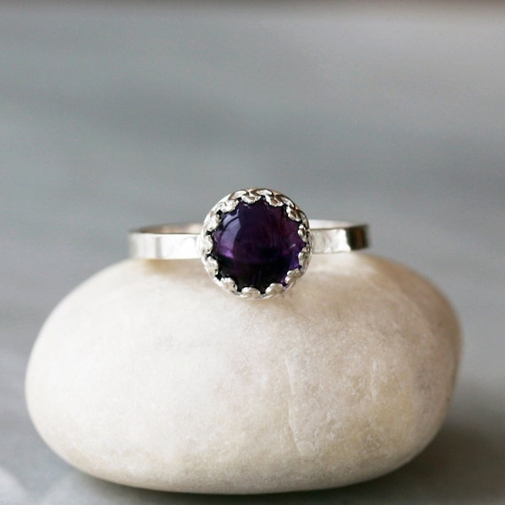 Amethyst Crown Ring, Silver Amethyst Ring, February Birthstone Jewelry