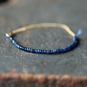 Blue Sapphire Beaded Bracelet, Precious Gemstone Bracelet, 14k Gold Filled Chain, September Birthstone Bracelet image 4