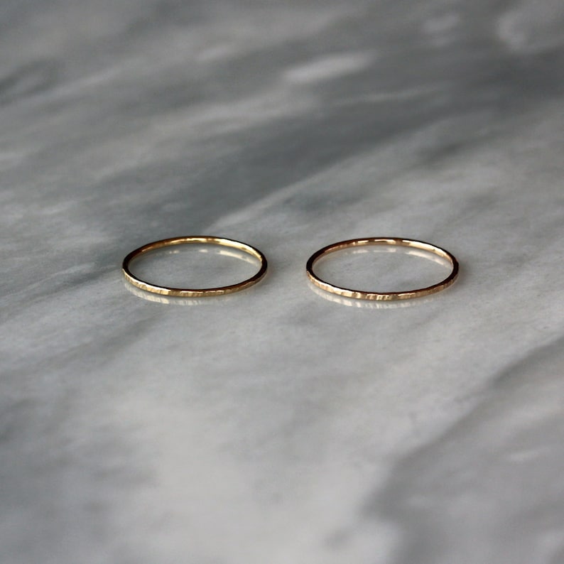 18k Yellow Gold Stacking Ring, Skinny Hammered Gold Ring, High Karat Recycled Gold, Slim Wedding Band image 5