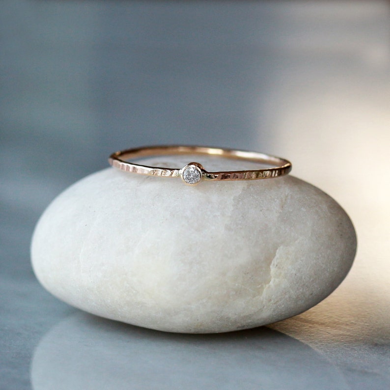 Mini Diamond Rings Mini Diamond Ring, Tiny Diamond Ring Gold, Slim Hammered Band, Tree ...