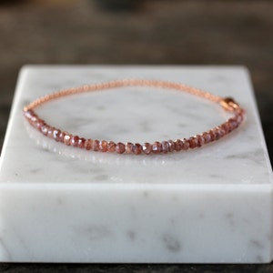 Rose Gold Bracelet, Pink Beaded Bracelet, 14k Gold Filled, Dainty Rose Gold, Delicate Bracelet, Stacking Bracelet