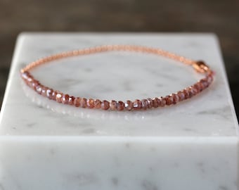 Rose Gold Bracelet, Pink Beaded Bracelet, 14k Gold Filled, Dainty Rose Gold, Delicate Bracelet, Stacking Bracelet