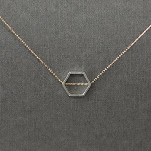 Collier en nid dabeille, collier hexagonal en argent sterling, bijoux en métal mixte, chaîne remplie dor 14 carats, bijoux géométriques image 3