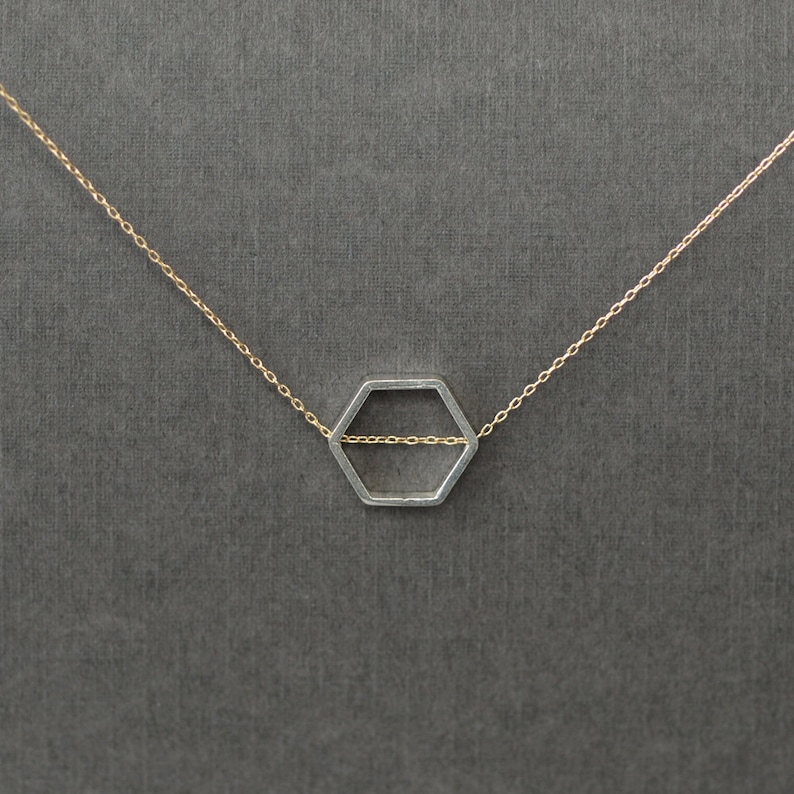 Collier en nid dabeille, collier hexagonal en argent sterling, bijoux en métal mixte, chaîne remplie dor 14 carats, bijoux géométriques image 3