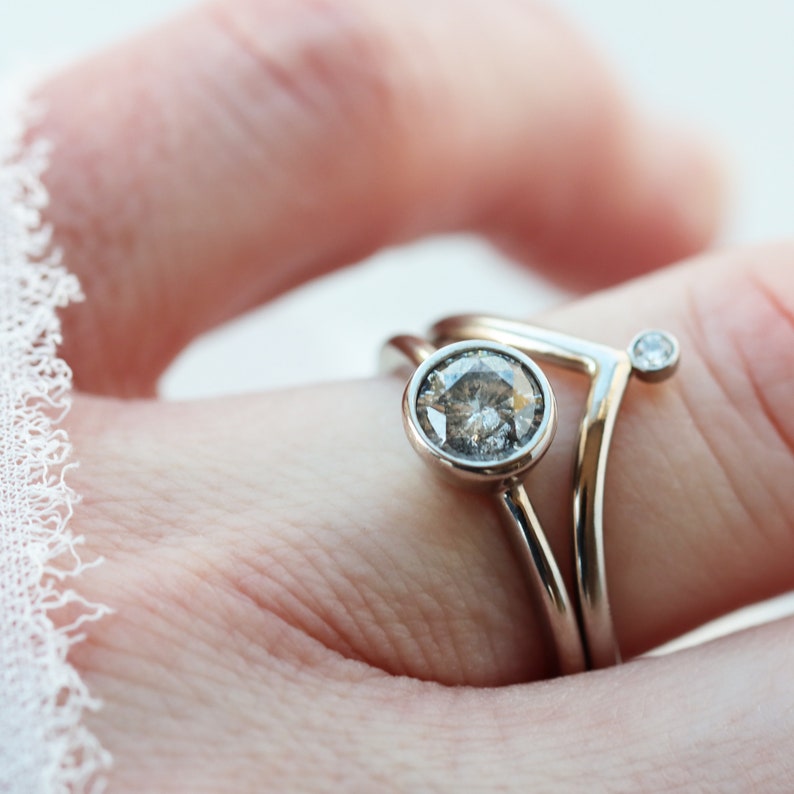 Galaxy Diamond Ring Round Salt and Pepper Diamond 18k Etsy