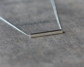 Silver Line Necklace, Straight Bar Necklace, Sterling Silver Bar, Square Tube Necklace, Geometric Modern Simple Layering