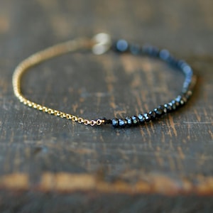 Black Onyx Bracelet, Dainty Gemstone Bracelet, Black Gemstone Beads, 14k Gold Filled, Onyx Bracelet for Women