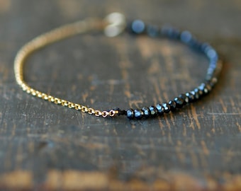 Black Onyx Bracelet, Dainty Gemstone Bracelet, Black Gemstone Beads, 14k Gold Filled, Onyx Bracelet for Women