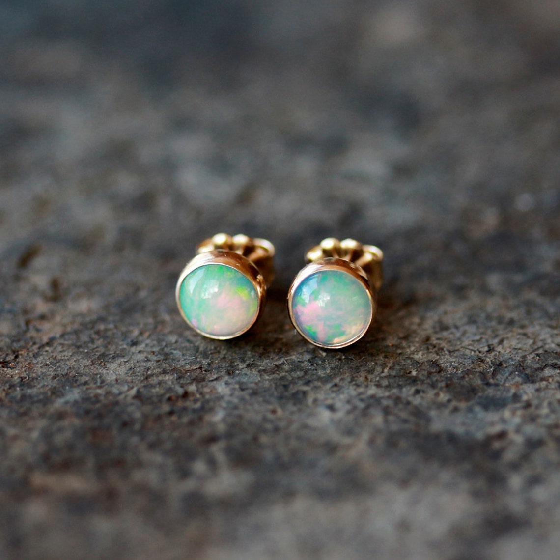 Opal Studs 14k Gold Opal Earrings Genuine Opal Gemstone - Etsy