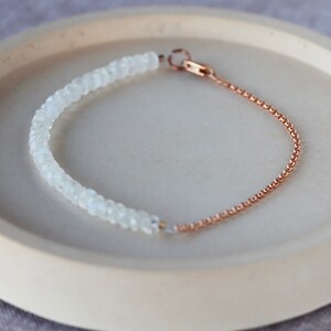 Moonstone Beaded Bracelet, Moonstone Gems and Rose Goldfill Chain, June Birthstone Dainty Layering Bracelet image 4