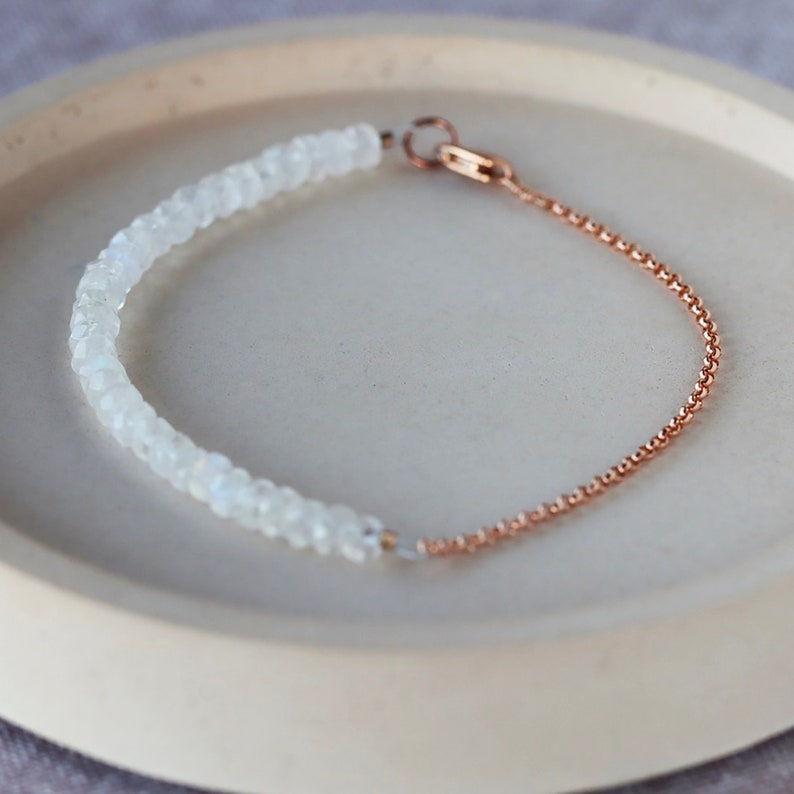 Moonstone Beaded Bracelet, Moonstone Gems and Rose Goldfill Chain, June Birthstone Dainty Layering Bracelet image 4