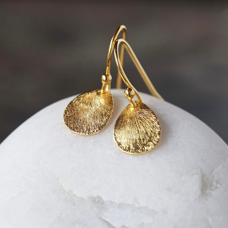 Gold Teardrop Earrings, Everyday Sparkle Earrings, Gold Curved Drops, Brushed Metal Earrings image 4