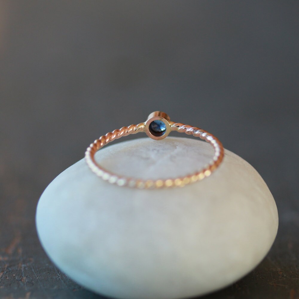 Blue Sapphire Ring Yellow Gold Twisted Rope Band Solid 14k - Etsy
