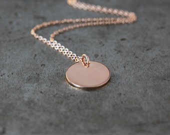 Rose Gold Disk Necklace, Rose Gold Necklace Dainty, 14k Rose Gold Fill Disc, Simple Circle Necklace