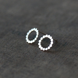 Dotted Circle Earrings, Silver Polka Dot Studs, Beaded Circle Studs Minimalist Earrings