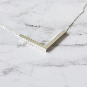 Silver Chevron Necklace, Sterling Silver V Necklace, Large Chevron Pendant, Minimalist Layering Jewelry, V Shape Pendant image 5