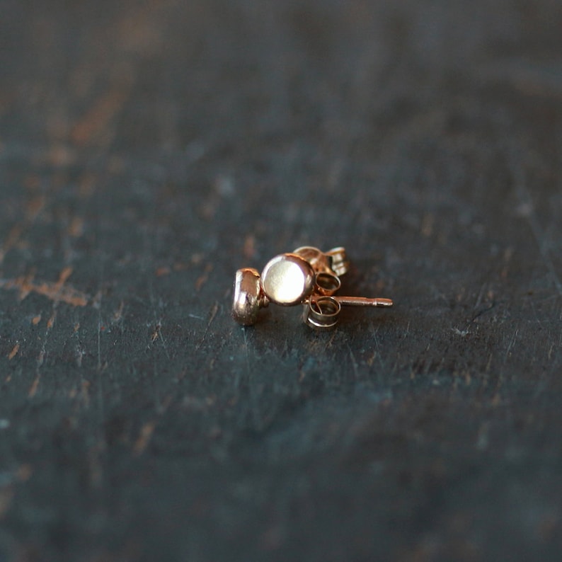 14K Solid Gold Dot Studs, Rose Gold or Yellow Gold, Polka Dot Stud, Tiny Gold Pebbles, Second Hole Earring Single or Pair of Two image 3