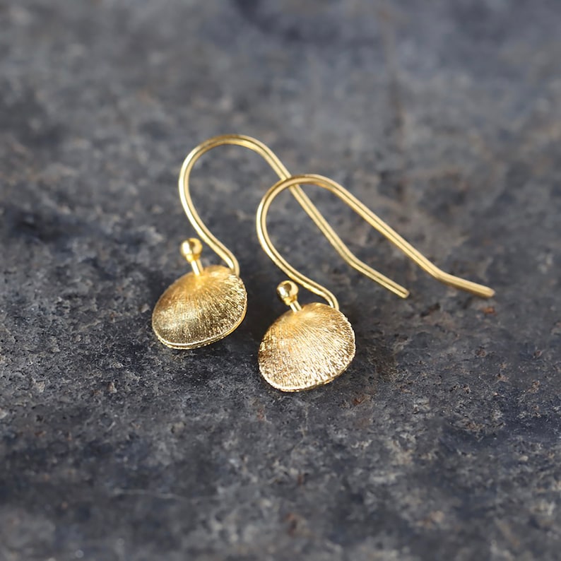 Gold Teardrop Earrings, Everyday Sparkle Earrings, Gold Curved Drops, Brushed Metal Earrings image 5