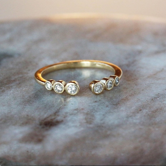 Diamond Cuff Ring 14k Solid Gold Open Space Ring Stacking Wedding Ring Open Diamond Wedding Band