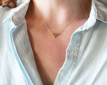 Small Triangle Necklace, Sterling Silver or 14k Gold Filled, Dainty Pennant Necklace, Minimalist Layering Jewelry