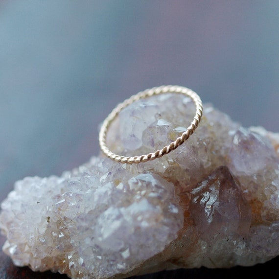 14k Gold Twist Ring, Solid Gold Wedding Band, Nautical Style
