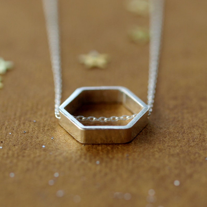Honeycomb Necklace, Sterling Silver Hexagon Necklace, Sliding Silver Necklace, Minimalist Jewelry image 4
