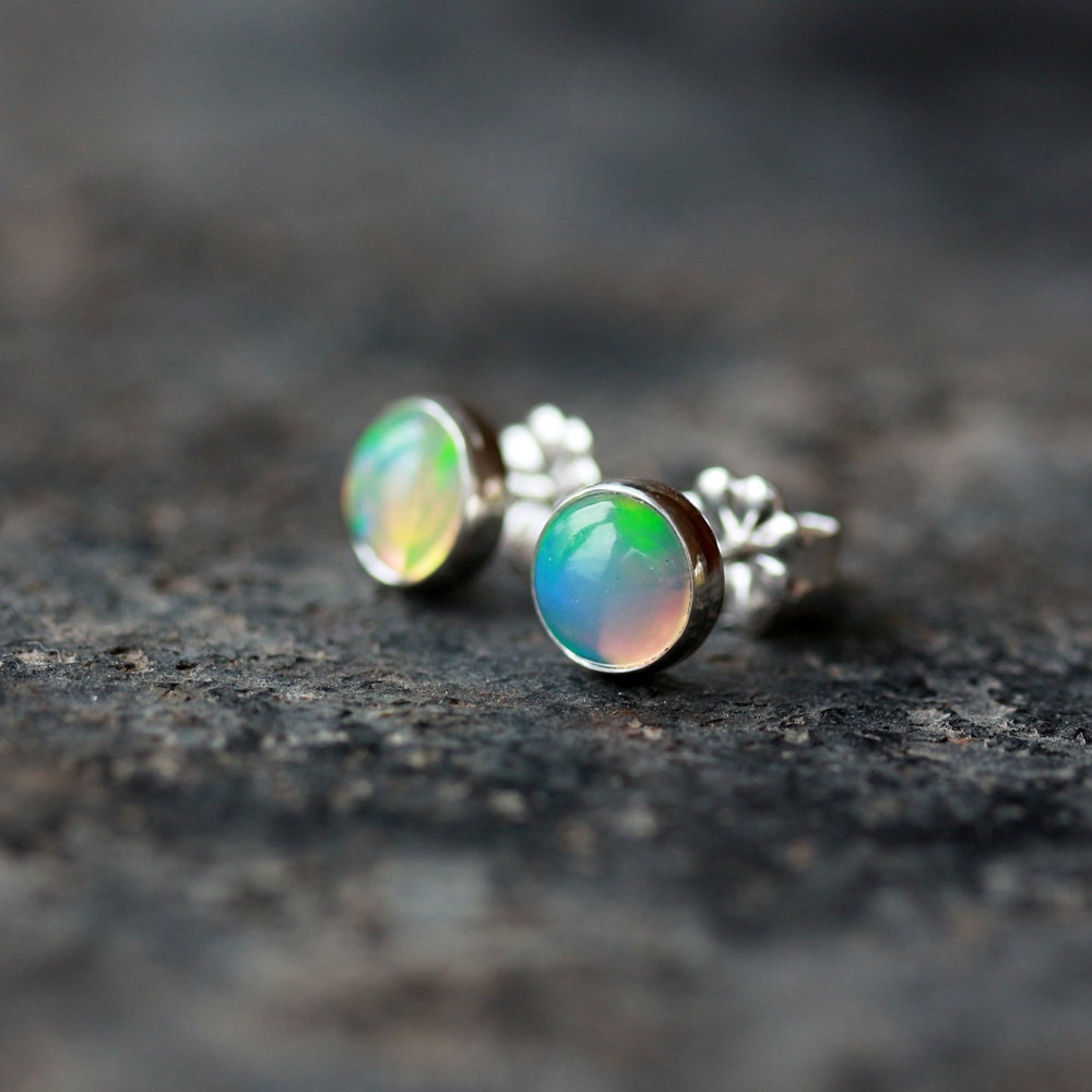 Opal Stud Earrings Sterling Silver October Birthstone - Etsy