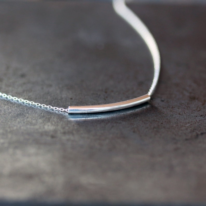 Silver Bar Necklace, Curved Tube Necklace, Simple Dainty Silver Jewelry image 2