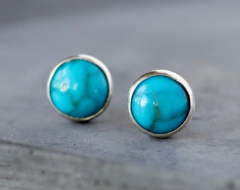 Turquoise Stud Earrings, Sterling Silver Turquoise Studs, Classic Earrings, December Birthstone Gemstone Posts