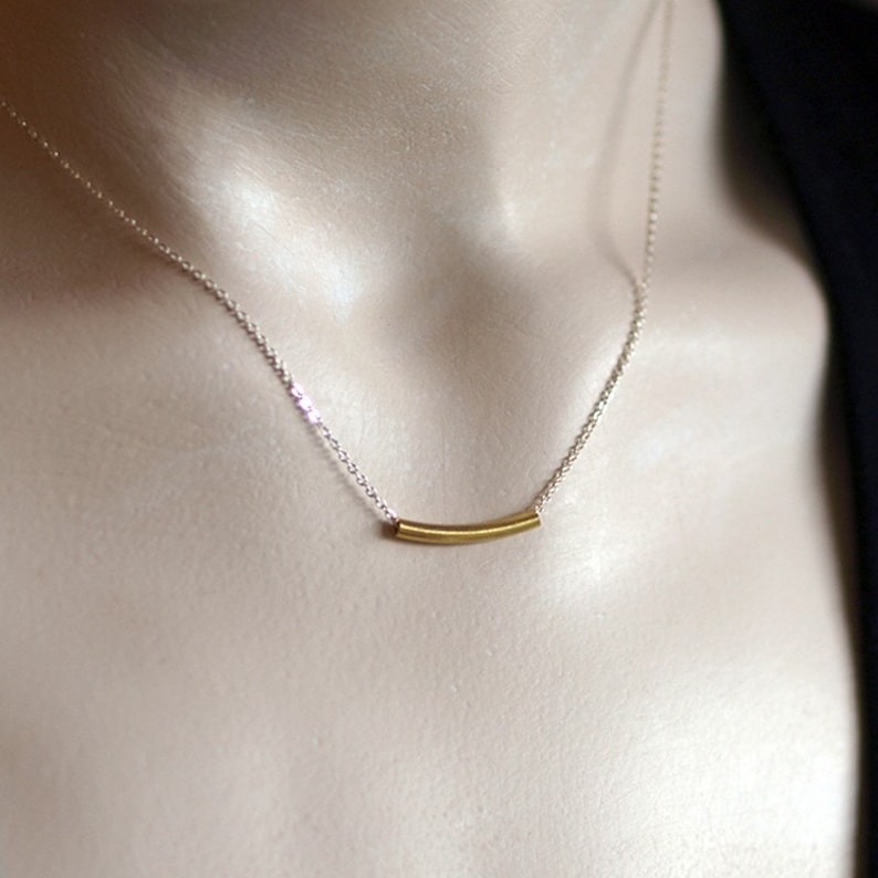 14k Gold Fill Layering Jewelry Delicate Gold Tube Necklace Curved Bar Necklace