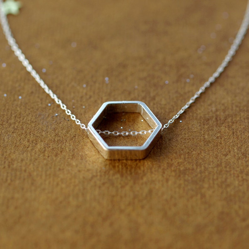 Honeycomb Necklace, Sterling Silver Hexagon Necklace, Sliding Silver Necklace, Minimalist Jewelry image 5