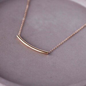 Rose Gold Bar Necklace, Dainty 14k Rose Gold Fill Curved Bar Minimalist Necklace image 7