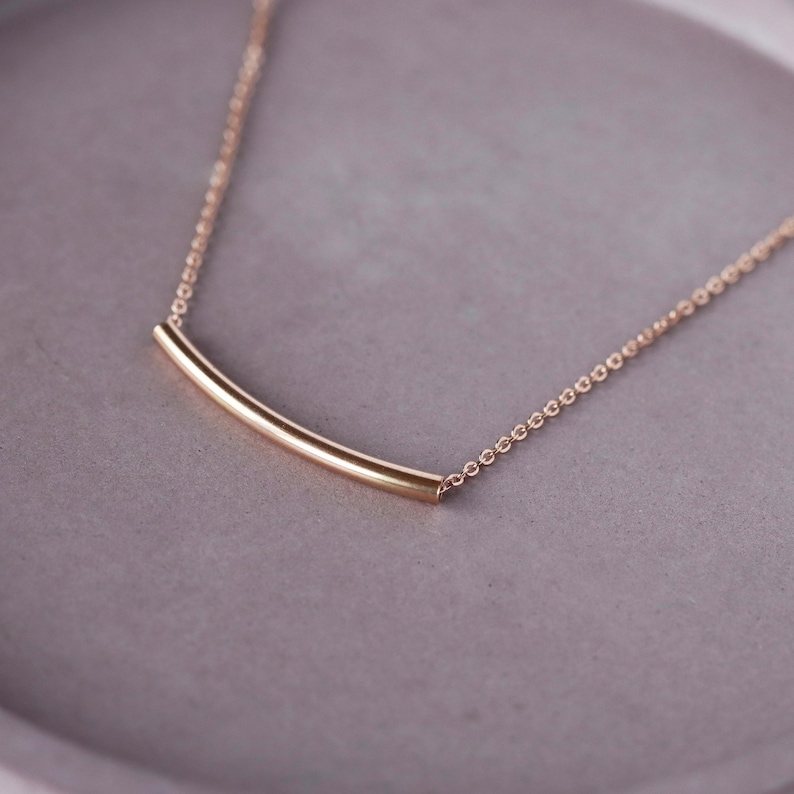 Rose Gold Bar Necklace, Dainty 14k Rose Gold Fill Curved Bar Minimalist Necklace image 7