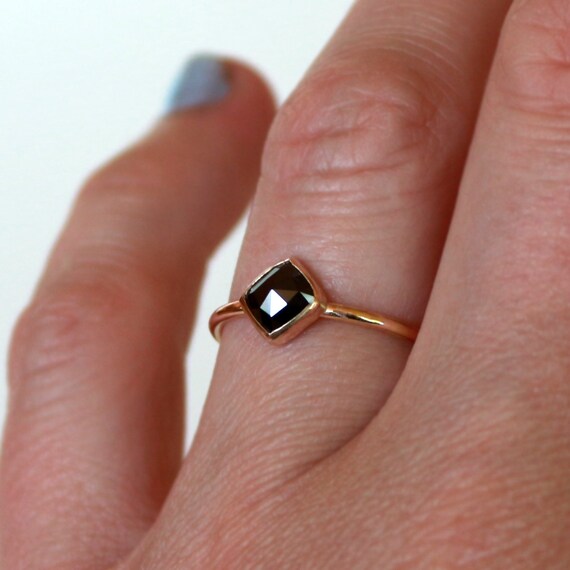 Square Diamond Ring Rose Cut Black Diamond Solid Gold Band - Etsy