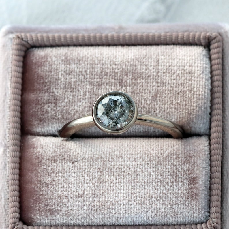 Galaxy Diamond Ring Round Salt and Pepper Diamond 18k Etsy