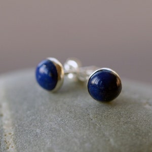 Lapis Lazuli Stud Earrings, Sterling Silver Lapis Studs, 6mm Size Classic Gemstone Earrings, Handmade Jewelry image 4