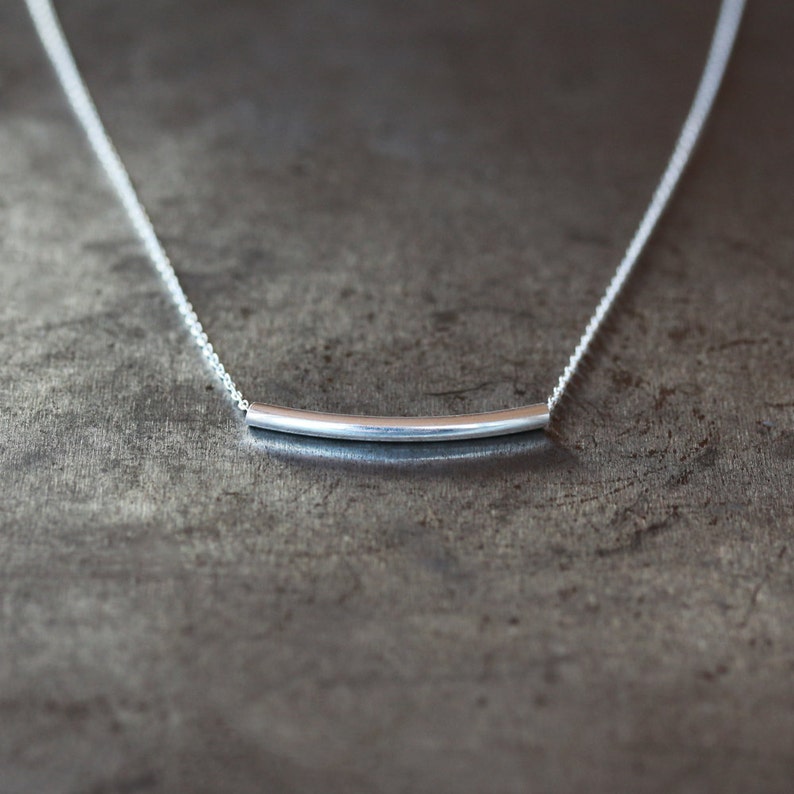 Silver Bar Necklace, Curved Tube Necklace, Simple Dainty Silver Jewelry image 3