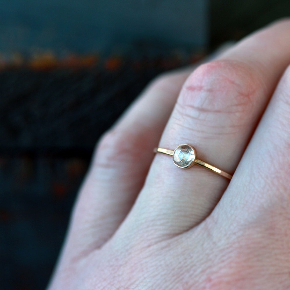 Petite Diamond Ring Rose Cut White Diamond Ring Solid 14k | Etsy