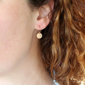 Rose Gold Circle Earrings, 14k Rose Gold Fill Dangle, Pink Gold Earrings, Small Circle Earrings, Gold Disc Earrings image 2