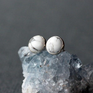 White Howlite Stud Earrings, White Stud Earrings, Sterling Silver, Black Pattern Gemstone Studs, Modern Stud Earrings image 7