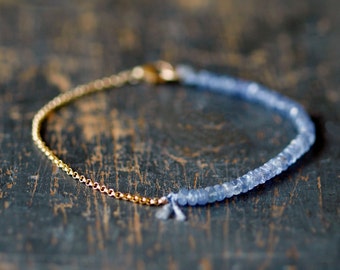 Tanzanite Bracelet Gold, Precious Gemstone Bracelet, 14k Gold Filled Chain, December Birthstone Jewelry